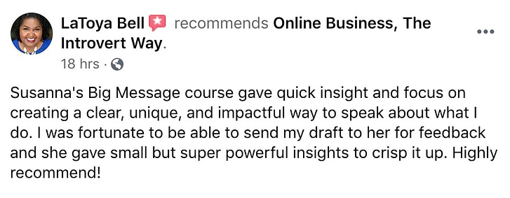 testimonial Big Message masterclass
