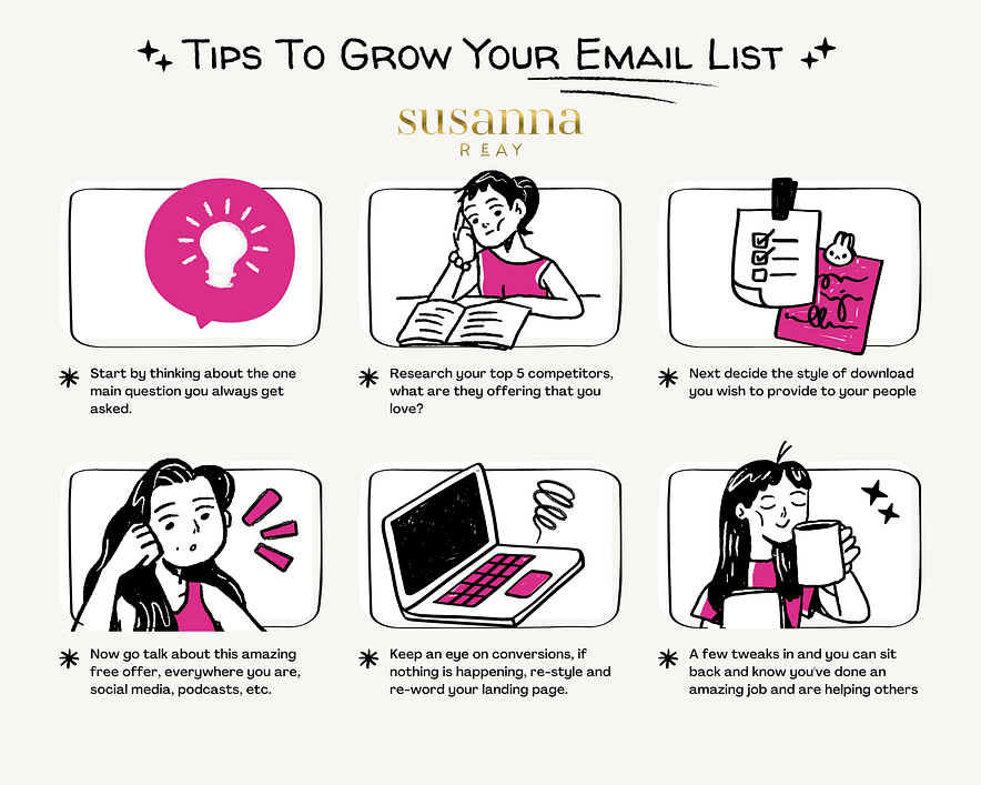 Tips to grow your email list by Susanna Reay